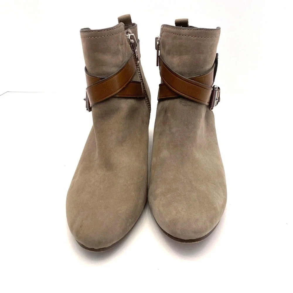 Coach Pauline Taupe Suede Ankle Booties Boots Womens 6.5M A8984 Zip Close